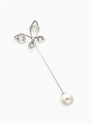 Булавка «Бабочка» объемная, 8,5 см, цвет белый в серебре   3723920 3723920