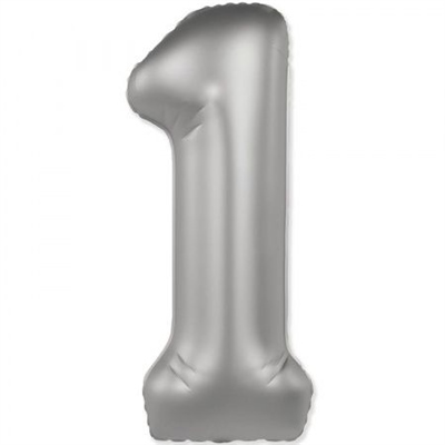 Шар (40''/102 см) Цифра SLIM Лунное серебро №1  FM 88048931