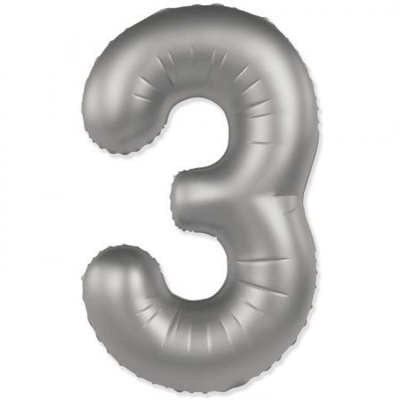 Шар (40''/102 см) Цифра SLIM Лунное серебро №3  FM 88048945
