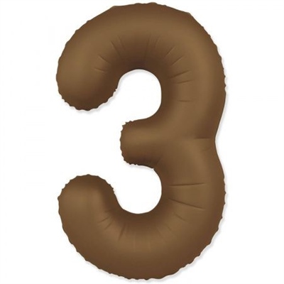 Шар (40''/102 см) Цифра SLIM Шоколадно-коричневый №3  FM 88048942
