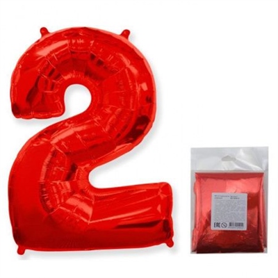 Шар (40''/102 см) Цифра Красный №2 FM 2129274