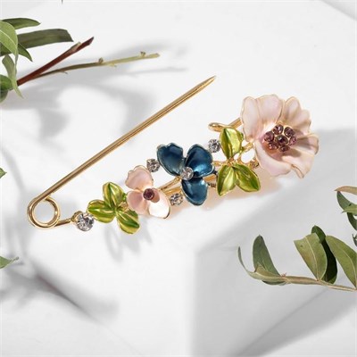 Булавка «Цветочная» дорожка, 7,5см, цветная в золоте   5511139 5511139