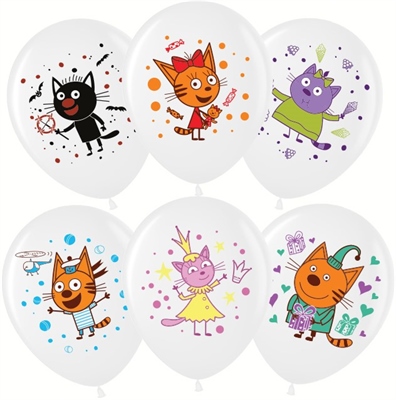 Шар (12"/30 см) Три Кота Играем вместе Белый (200) пастель 1ст 25шт Малайзия 88018097