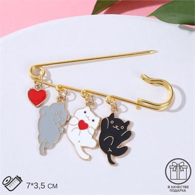 Булавка «Котята» игривые, 7 см, цветная в золоте 7036330