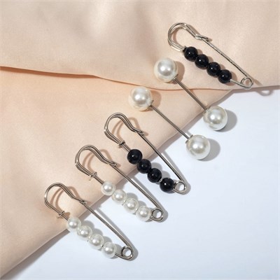 Набор булавок (6шт) «Жемчужины», 3,5см, цвет чёрно-белый в серебре 7165047