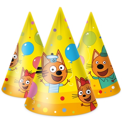Колпаки, Три Кота, Веселый День Рождения, Желтый, 6 шт. в упак. 88049445