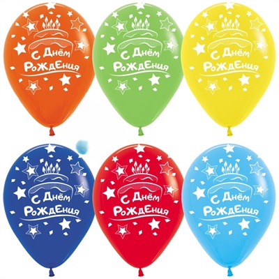 V 12 С днем рождения, Тортики, Ассорти Пастель 5 ст. / 50 шт. /, Латексный шар 88049640