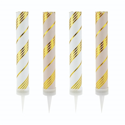 Тортовая свеча "Полоски" Микс Нежно-розовый и белый с золотой печатью 10 см, 30 сек. / 4 шт. / 88049771