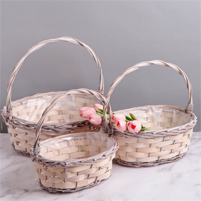 Набор плетеных корзин с ручкой 3 в 1. Ива, бежевая / большая 39*32*14 см / набор / 88049658