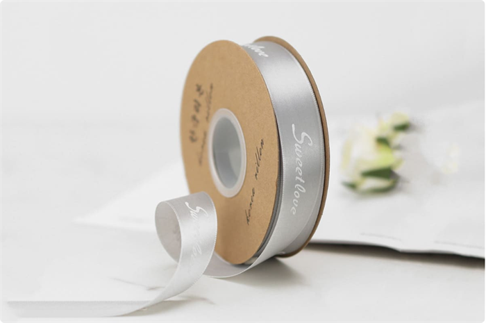 Лента шёлковая «Sweet love» (2,5см х 40ярд) Серебро 19303