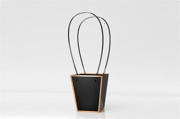 Пакет для цветов крафт «Золотая окантовка» форма-1 размер M (12/12 х 8/8 х 12.5см) 10 шт Чёрный, плотность 230 гр 17842