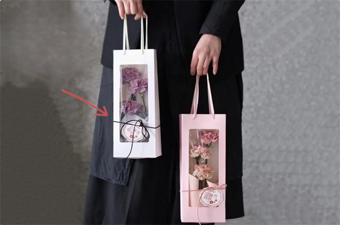 Пакет для цветов крафт плотный узкий с окошком и атласными ручками (13 x 8 x 35см, 10 шт) Белый 17219