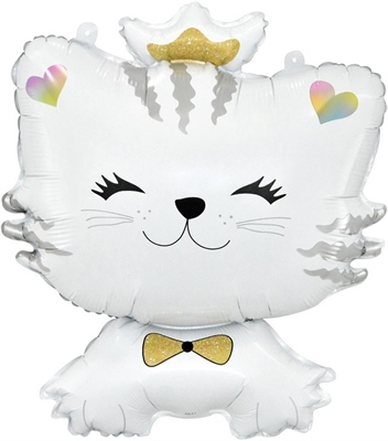 Котенок принцесса. Белый / Cat Princess White / 1 шт /, Фольгированный шар 88049611