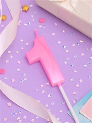 Свеча в торт на шпажке «Грань», цифра "1", 5 см, розовая 10319361 10319361