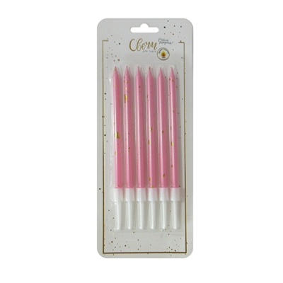 Свечи тортово-коктейльные Розовые с золотом  с держателями / 6 шт., 12 см / 88049654