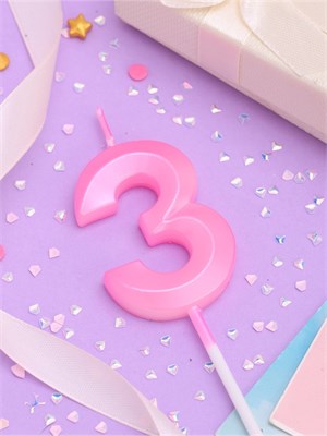 Свеча в торт на шпажке «Грань», цифра "3", 5 см, розовая 10330396 10330396