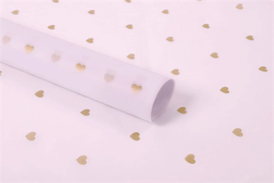 Тишью бумага с принтом «Маленькое сердце» 17гр 50см х 70см х 28шт Розовый и Золотой, плотность 17 гр 17307