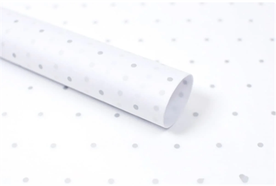 Тишью бумага с принтом «Мелкая точка» 17гр 50см х 70см х 28шт Белый и Серебро, плотность 17 гр 19342