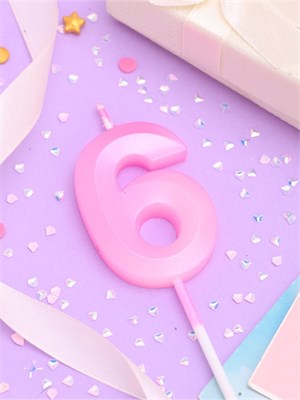 Свеча в торт на шпажке «Грань», цифра "6", 5 см, розовая 10330401 10330401