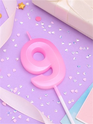 Свеча в торт на шпажке «Грань», цифра "9", 5 см, розовая 10330403 10330403