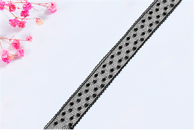 Лента кружевная дизайн «В крапинку» (1,8см х 50 ярд) Чёрный 18236