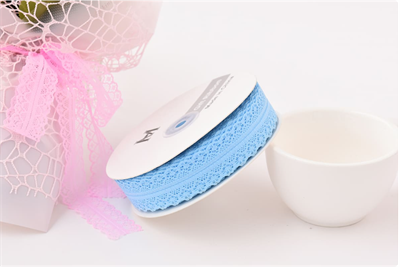 Лента кружевная с полоской (3см х 50 ярд) Голубой 00247