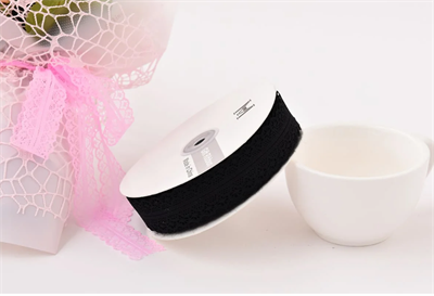 Лента кружевная с полоской (3см х 50 ярд) Чёрный 00248