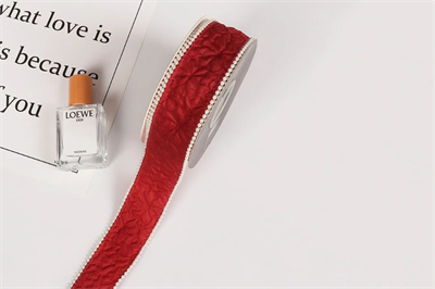 Лента органза жатая «Бусины» (4,0см х 5ярд) Бордовый 19239