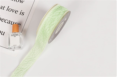 Лента органза жатая «Бусины» (4,0см х 5ярд) Салатовый 19234