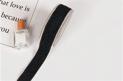 Лента органза жатая «Бусины» (4,0см х 5ярд) Чёрный 19240