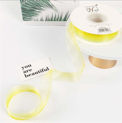 Лента органза с переливом цвета (2,5см х 30ярд) Жёлтый 19324