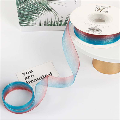 Лента органза с переливом цвета (2,5см х 30ярд) Красный и Голубой 19321