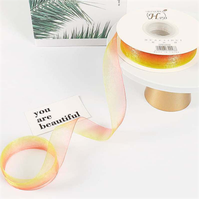 Лента органза с переливом цвета (2,5см х 30ярд) Красный и Жёлтый 19316