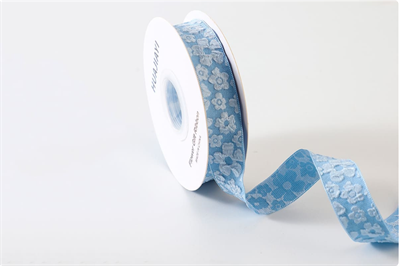 Лента текстильная рельефная «Цветы» (2,5см х 10ярд) Голубой 19174