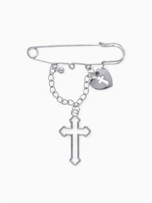 Булавка «Крест» и сердце, цвет серебро 10826461