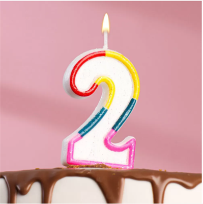 Свеча для торта с блестками «Блестящий ободок», цифра "2" , 7 см 403532 403532