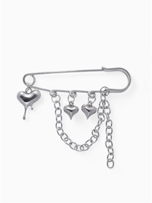 Булавка «Сердца» с цепочкой, цвет серебро 10826464