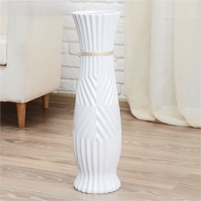 Ваза керамика напольная "Данте" зигзаг со шнурком талия, 16х60 см, белый 4635464 4635464