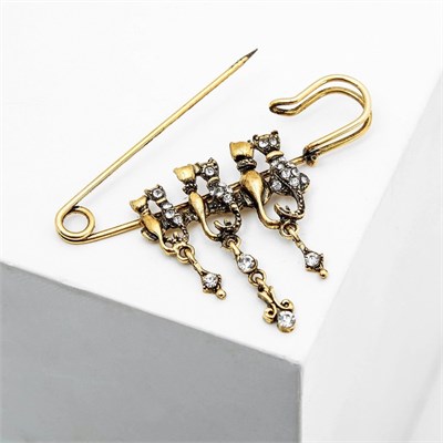 Булавка «Кошачье семейство», 7 см, цвет белый в чернёном золоте 1251076 1251076