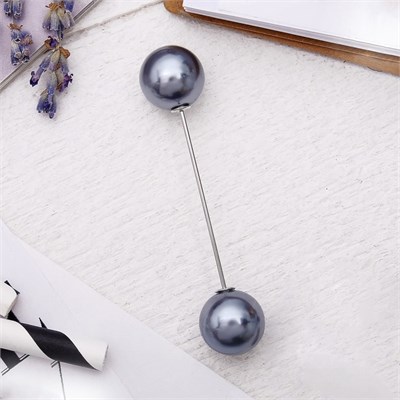 Булавка "Две жемчужины", 6,5 см, цвет серый в серебре 1353691 1353691