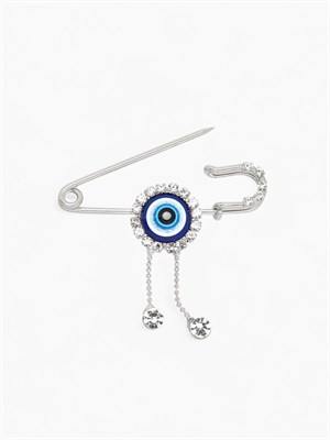 Булавка-оберег «От сглаза» глаз с подвесками, 5см, цвет бело-синий в серебре   2521814 2521814