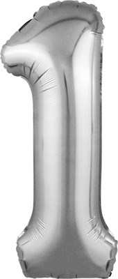 Шар (40''/102 см) Цифра Slim Серебро №1  Agura 2139722