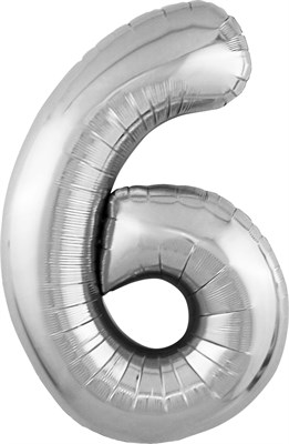 Шар (40''/102 см) Цифра Slim Серебро №6  Agura 2139735