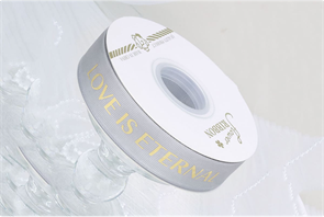 Лента шёлковая «Вечная любовь» (2,5см х 33ярд) Серебро 21599