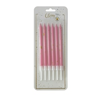 Свечи тортово-коктейльные Розовые с золотом  с держателями / 6 шт., 12 см / 88049654