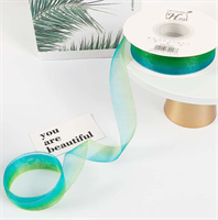 Лента органза с переливом цвета (2,5см х 30ярд) Голубой и Салатовый 19318