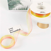 Лента органза с переливом цвета (2,5см х 30ярд) Красный и Жёлтый 19316