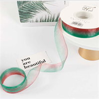 Лента органза с переливом цвета (2,5см х 30ярд) Красный и Зелёный 19320