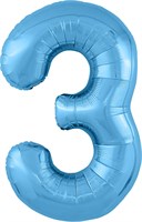 Шар (40''/102 см) Цифра Slim Голубой №3   Agura 2139790