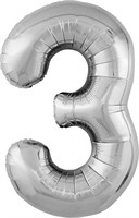 Шар (40''/102 см) Цифра Slim Серебро №3  Agura 2139729